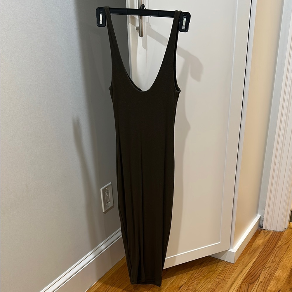 Naked Wardrobe Olive Green Midi Dress